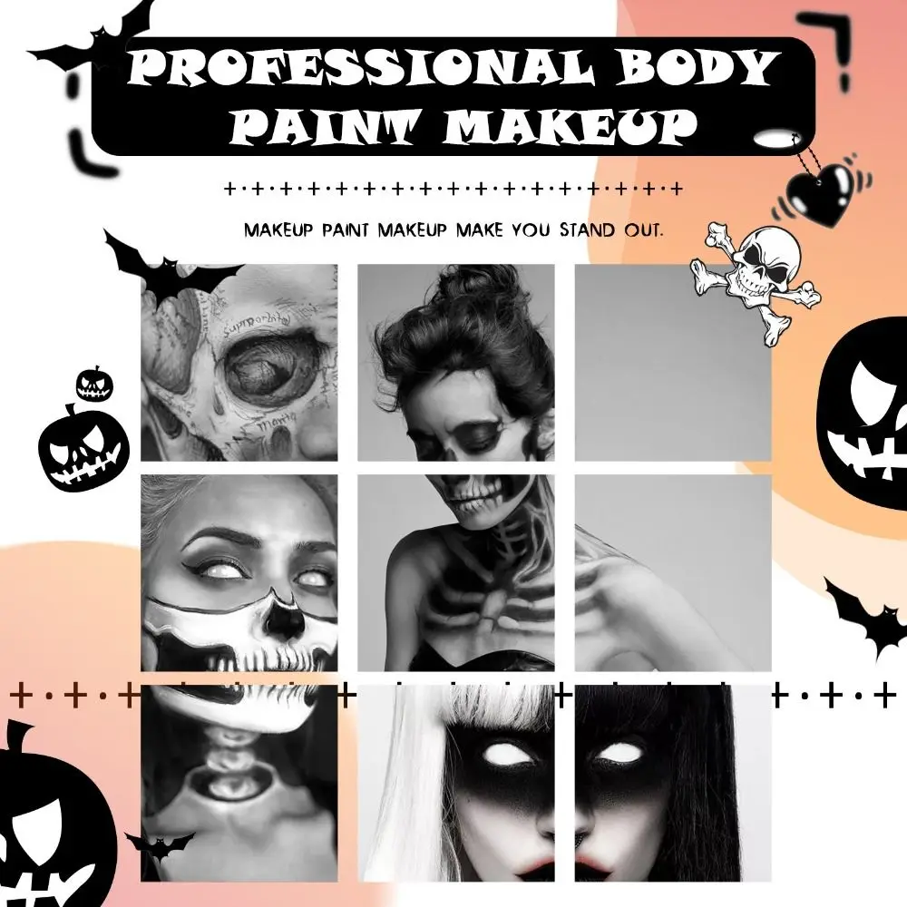 DIY Halloween Face Paint Kit Fancy Dress Zombie Body Art Painting Pigment Long Lasting Safe White and Black Face Body Paints