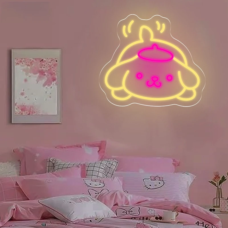 

Неоновая вывеска «Помпомпурин» для декора стен, светодиодная лампа Sanrio с USB, регулируемая яркость, для спальни, игровой комнаты, детского праздника, подарок для фанатов