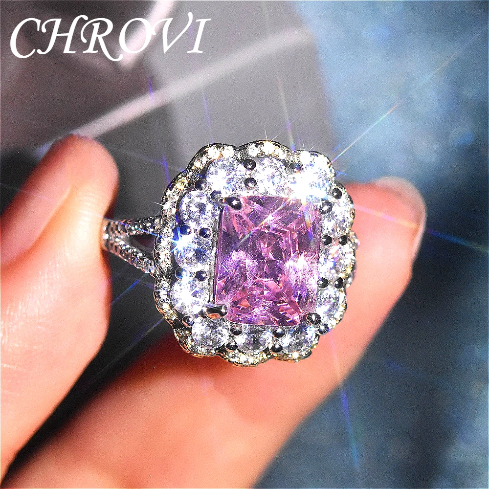 925 pure silver luxurious pink crystal princess cluster-set ring - double-color open-ended women's ring
