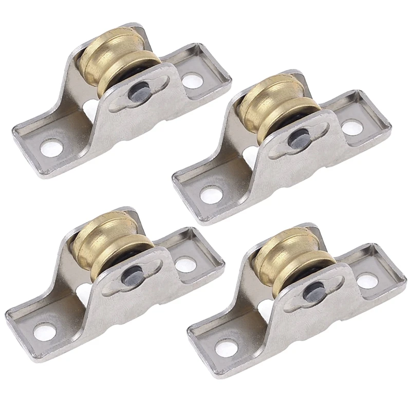 4X 1.6Cm Dia Single Roller Window Pane Pulley Doors Wheel Silver + Gold