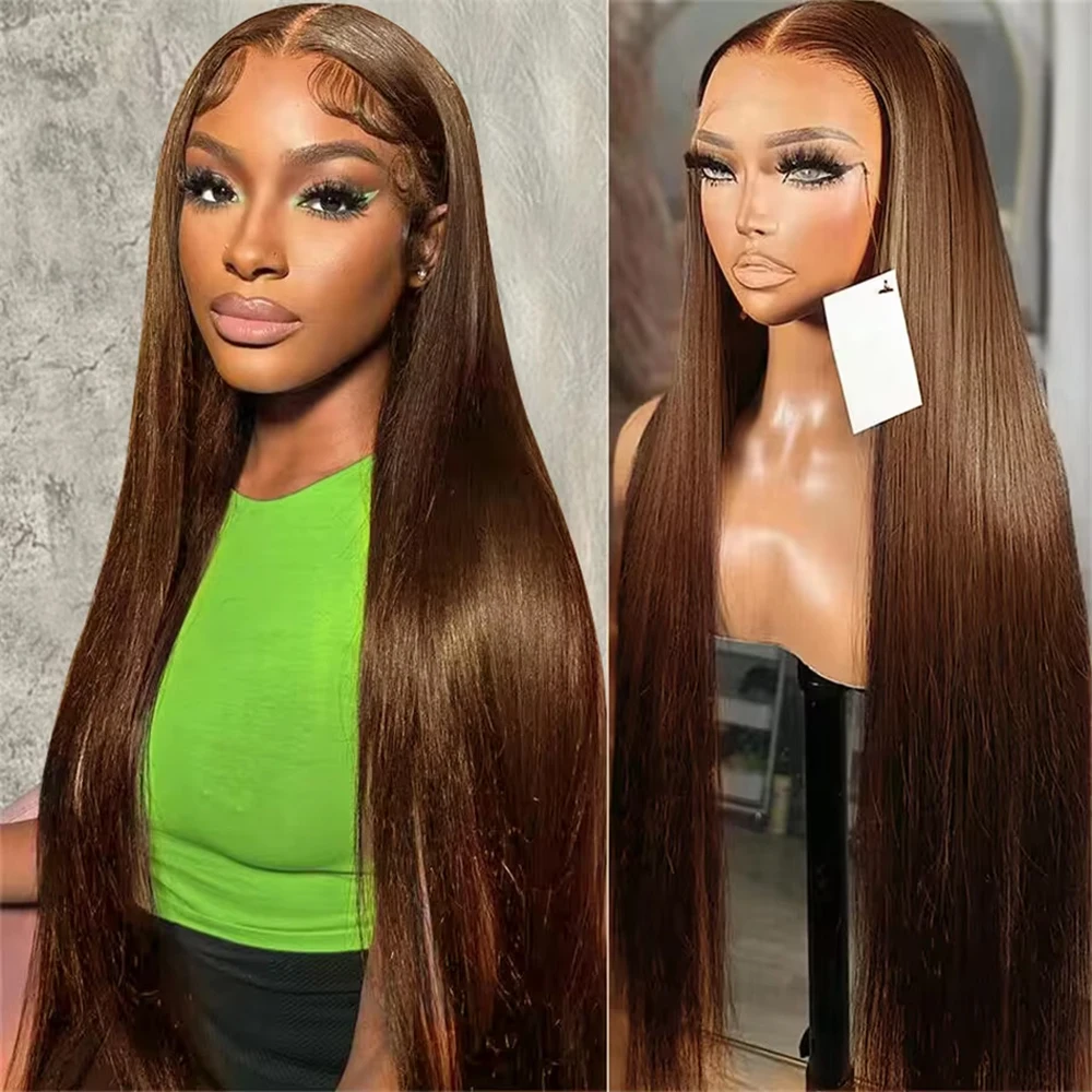 

36 Inch Chocolate Brown Human Hair Wigs Straight 13x4 13x6 HD Transparent Lace Frontal Wig For Women Brazilian Remy Virgin Hair