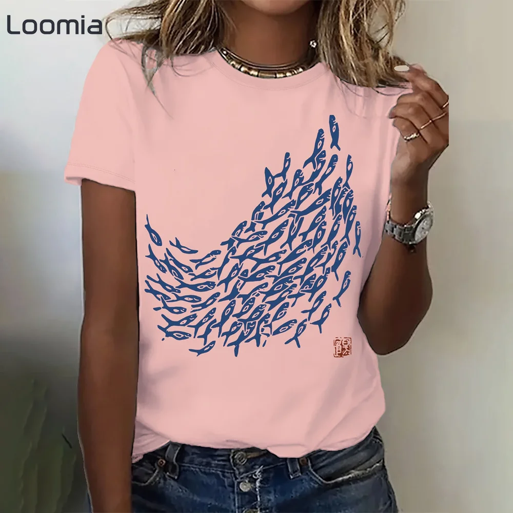 امرأة ملابس الصيف قمة الموضة المرأة Harajuku الشارع قصيرة الأكمام تي شيرت جديد الحيوان الجرافيك تي شيرت امرأة الملابس س الرقبة