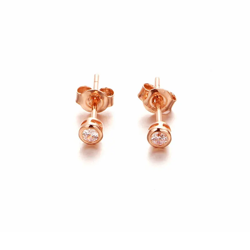 585 purple gold gemstone ear studs plated 14K rose gold fashion simple round earrings for women to send girlfriend jewelry