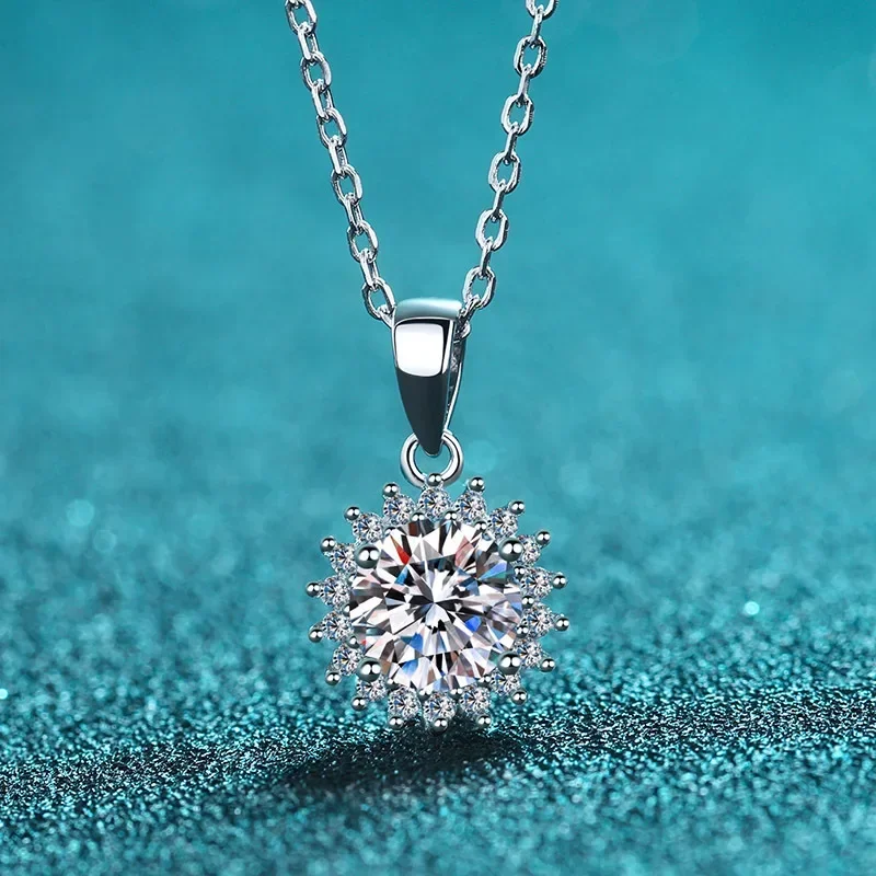 platinum pt950 Necklace Sunflower Pendant for Women 0.5/1/3/5ct Moissanite Diamond Choker White Gold 18K  Wedding Fine Jewelry