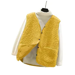 Sleeveless Solid Color Zipper Placket Two Pocket Plush Vest Autumn Winter Thickened Fleece Jacket Vest Women Waistcoat Outerwear