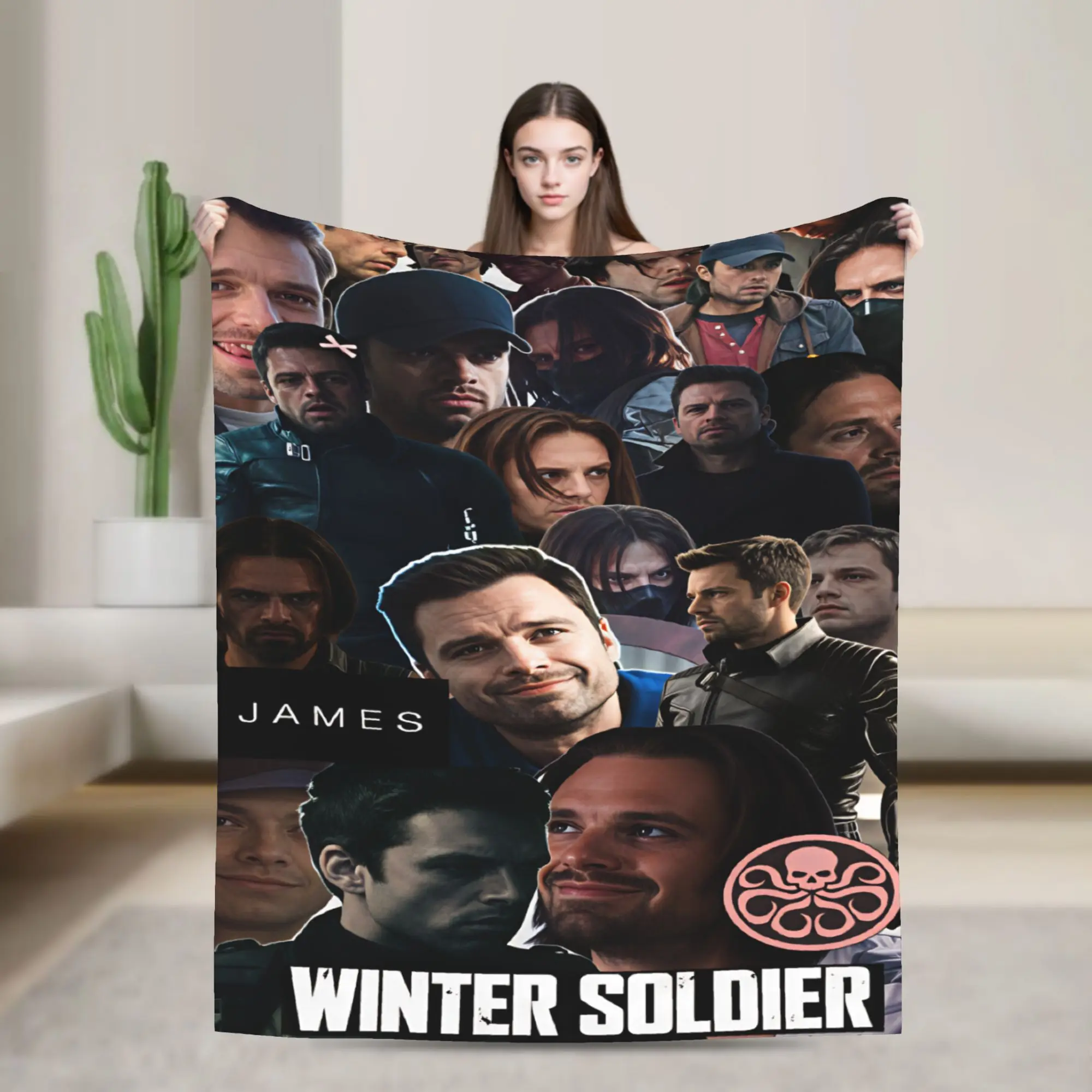 Bucky Barnes Winter Soldier Throw Blanket  Flannel Bedspread For Couch Chair Sofa Bed Pattern Sofa Bed Cover