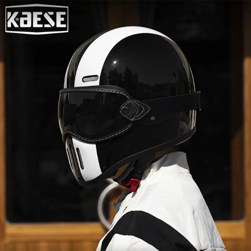 

Motorcycle Full Face Helmet Vintage Black White DOT ECE Glassfiber LightWeight Helmet Japanese Style Daily commuting