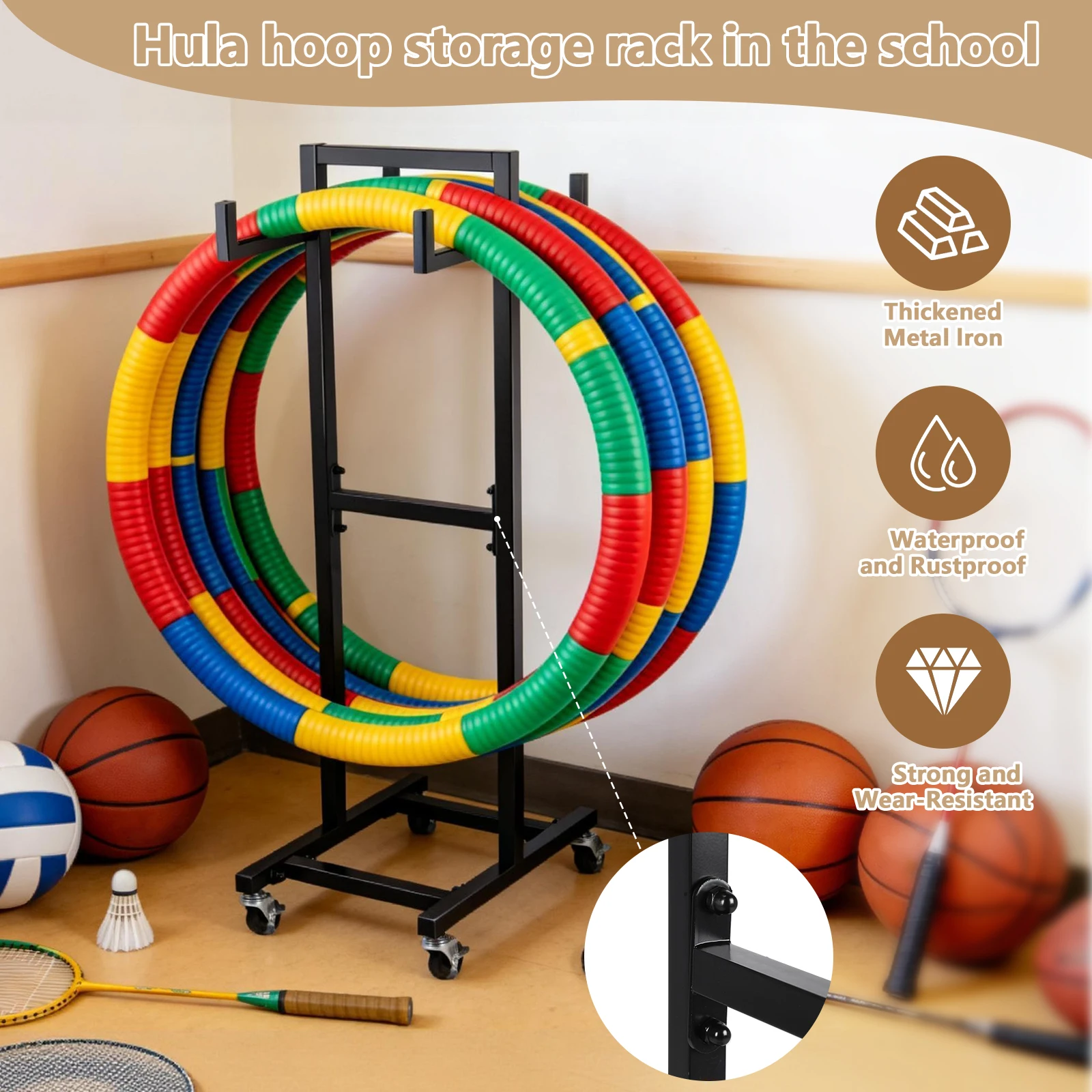 

Мобильная подставка для кольцевых тренажеров 39,37 дюйма на колесиках, металлическая, для спортивного инвентаря, экономит место, для домашнего спортзала и офиса