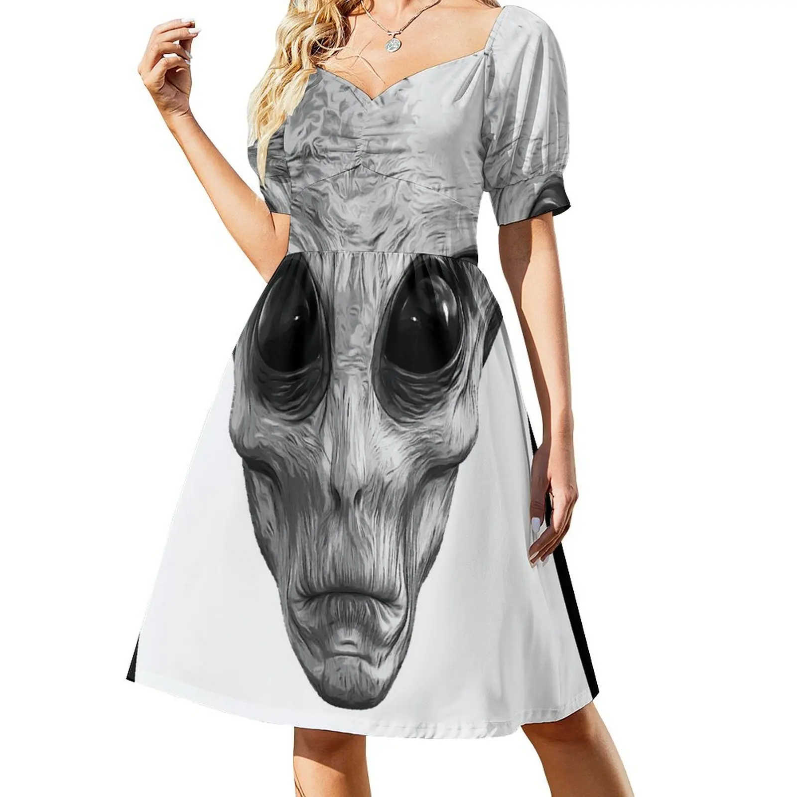 Alien Ufo Portrait black and white Short Sleeved Dress clothes for women women's summer jumpsuit Dress