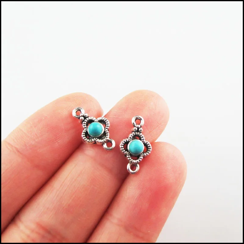 Fashion New Turquoise Stone Connectors Charms Flower Oval Round Tibetan Silver Plated Pendants Retro view 3