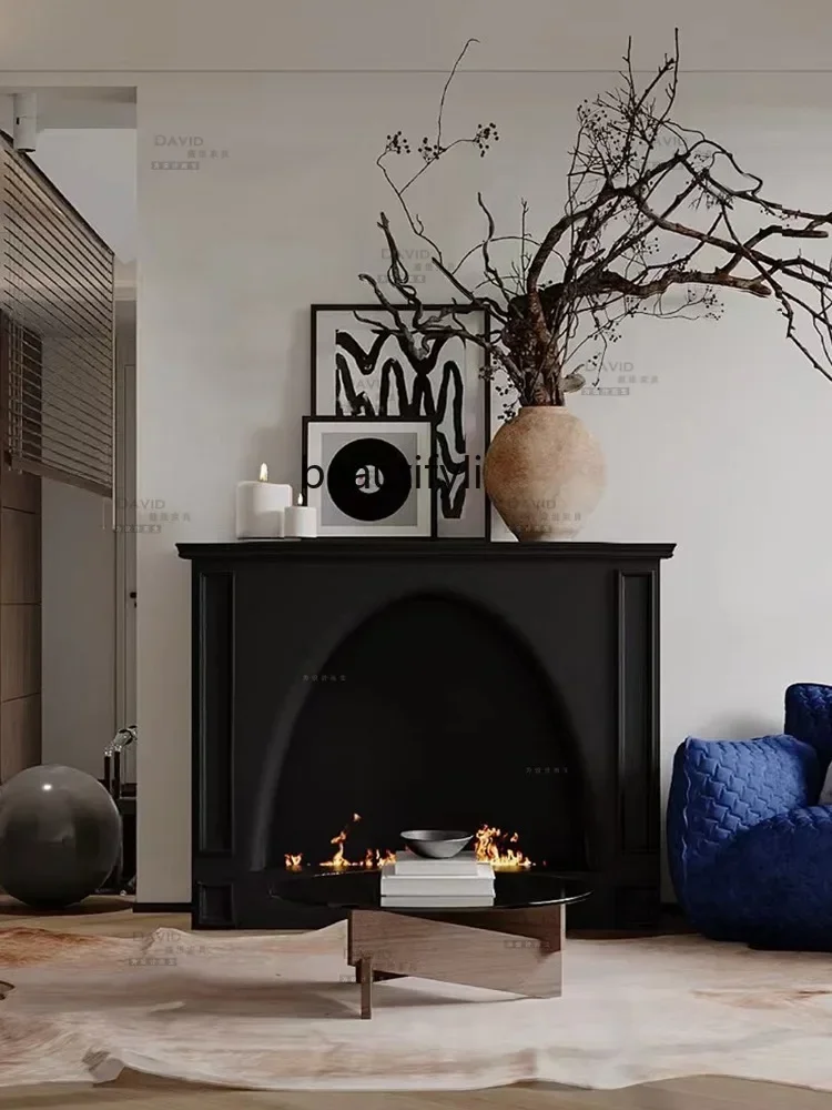 

Fireplace dining room new American stle decorative cabinet floor wooden entrance living room design ins stle