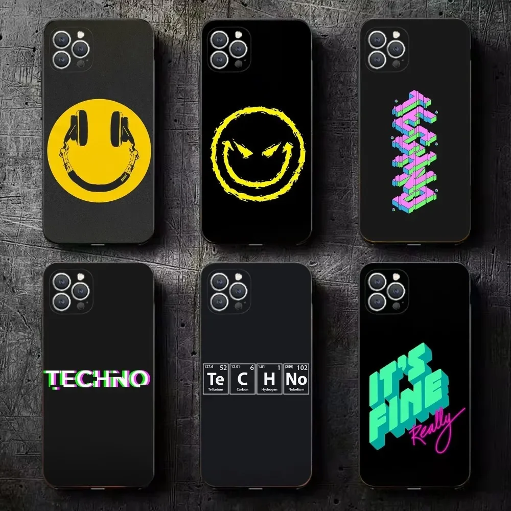 

Techno Music Phone Case For iPhone 16,15,14,13,12,11,Plus,Pro Max,XS,X,XR,SE,Mini,8,7 Soft Silicone Black Cover