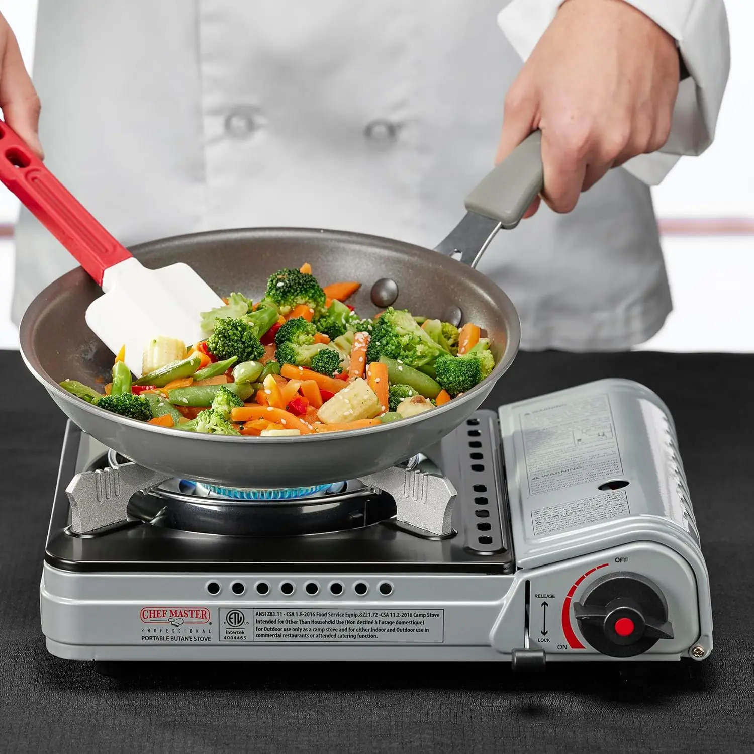 Portable Butane Stove with Electronic Ignition & Wind Guard for Camping, Outdoor Cooking