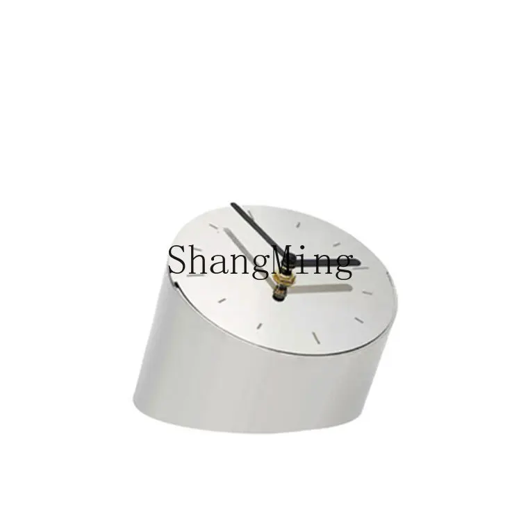 

PYH simple modern metal stainless steel beveled clock ornament home bedroom desktop decoration