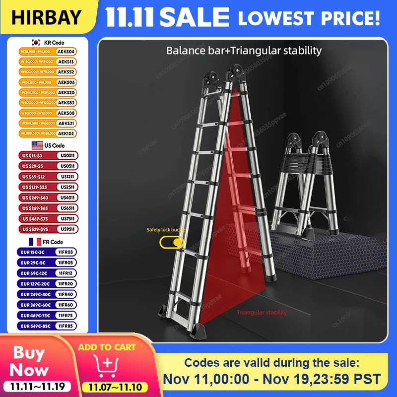 سلم تلسكوبي محمول من الألومنيوم قابل للطي وتصميم ارتفاع قابل للتعديل سلم متعدد الأغراض لصيانة تنظيف تخزين المنزل #1