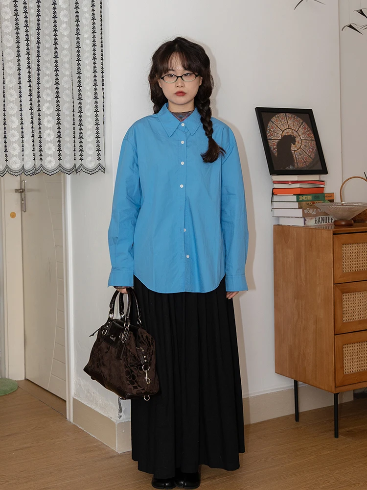 

Повседневная свободная цветная рубашка из хлопка для женщин, универсальная, скрывающая недостатки фигуры, весна 2025, новинка, в стиле Old Frie Lazy Sle