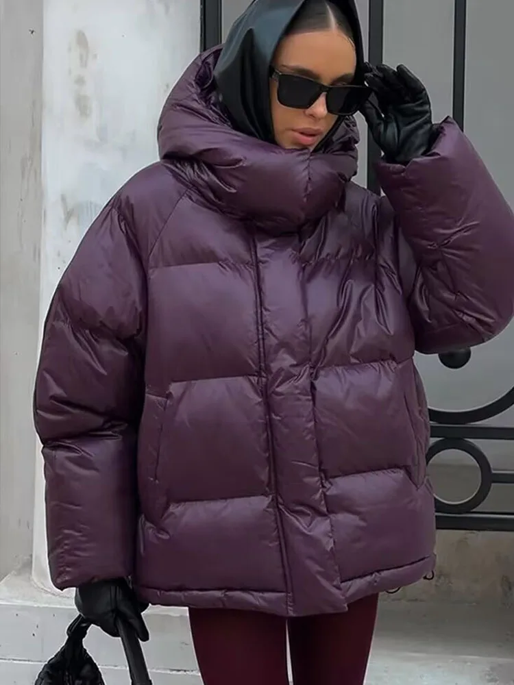 

HH Women's Winter New Fashion Versatile Loose Hooded Warm Cotton Coat Female High Street Casual Zipper Long Sleeve Jacket Mujer