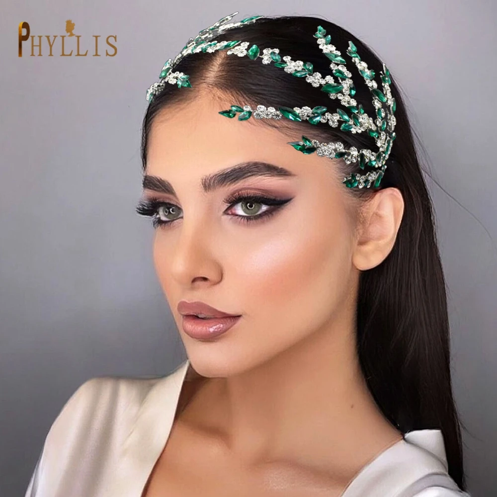 A271 elegante cocar de noiva verde casamento bandana feminino tiara acessórios para o cabelo rainha diadema headpiece festa banquete headwear