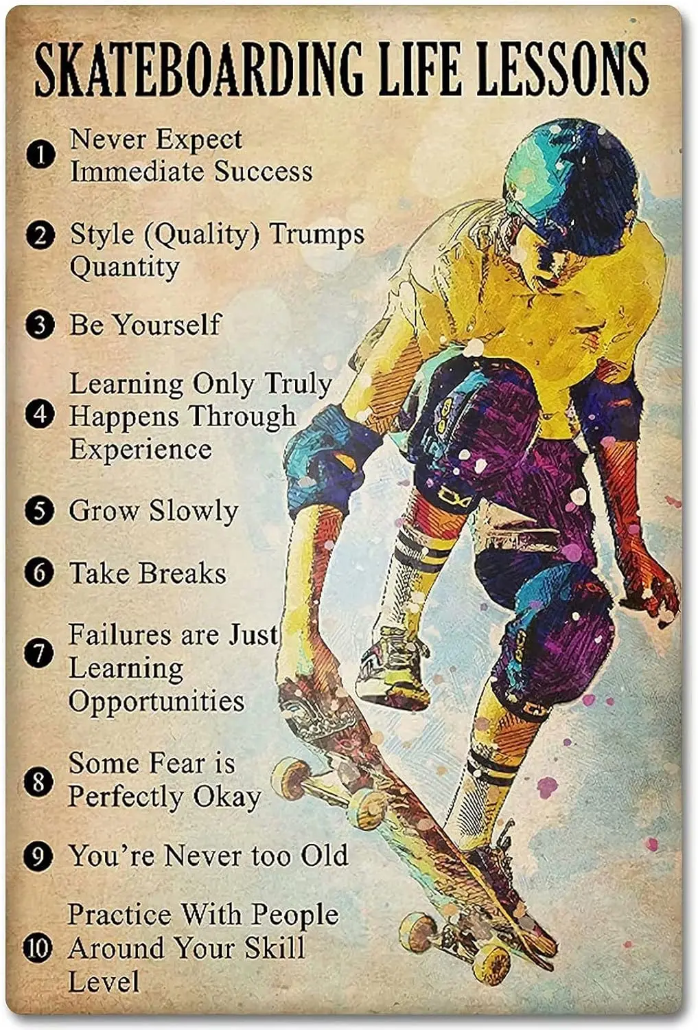 JIUFOTK Skateboarding Life Lessons Metal Signs Wall Decor Skateboard Boy Tin Poster Bathroom Decor Bedroom Decor Plaque 8x12 Inc