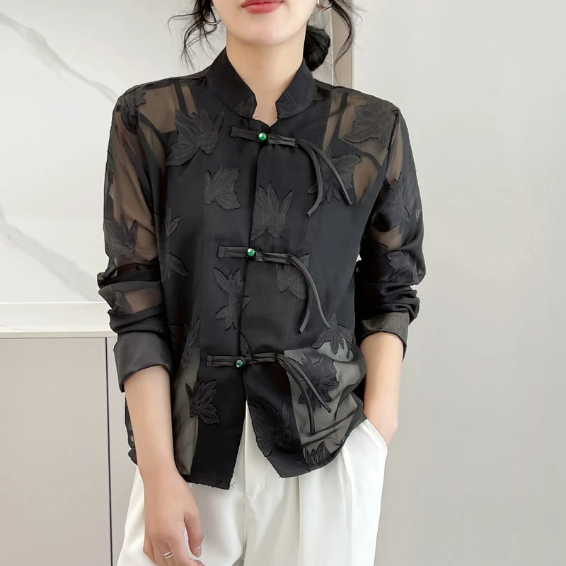 

New Chinese Sle Lightweight Sun Protection irt Women's Summer Design Thin Cardigan Top Outerwear Buttoned Ne Long ...