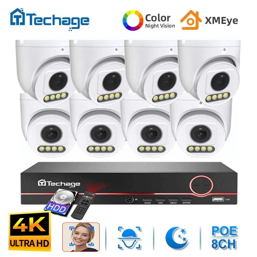 8MP 4K POE Security Camera System AI Face Detection 165° 1.7mm Panoramic Fisheye Wide Angle CCTV Video Dome Surveillance XMEYE