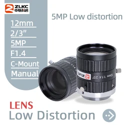 ZLKC-lente de enfoque Manual de cámara Industrial, dispositivo de vigilancia de alta resolución con visión de máquina de 2/3 pulgadas, longitud Focal fija, 12mm, 5MP, FA C