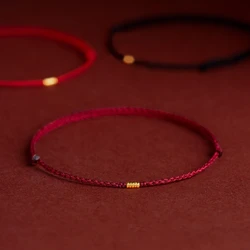 Fashion Handmade Gold Color Beads Red Rope Lucky Bangles Length Adjust Circle Charm Bracelets for Women Men Lovers' Gift