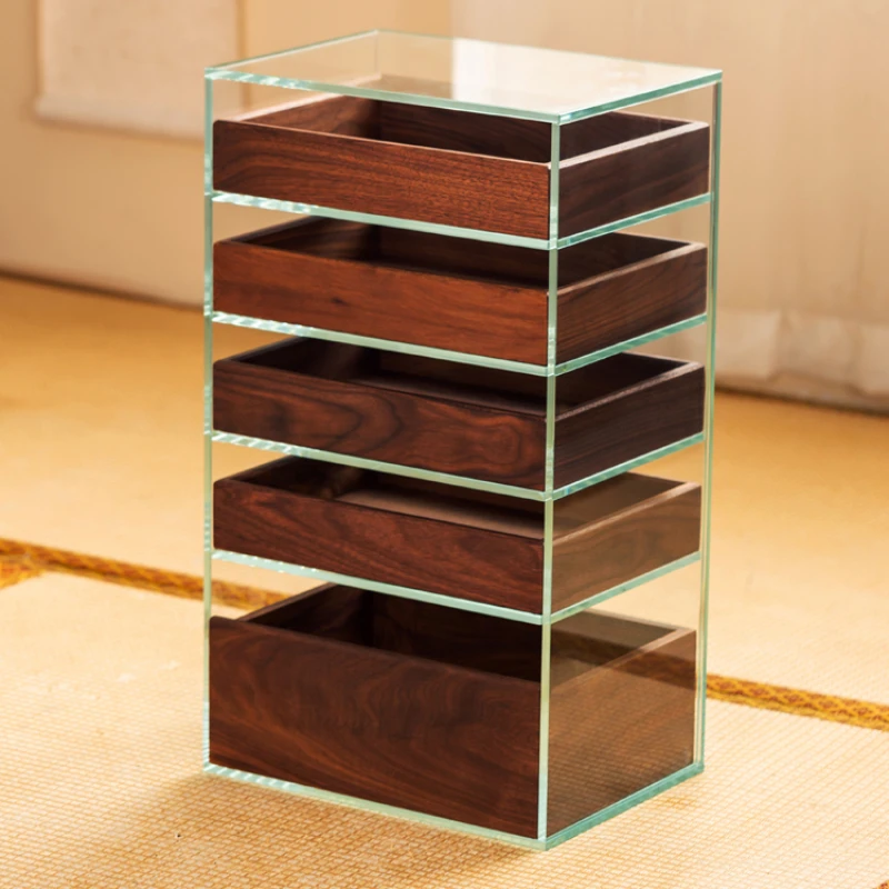 

Solid wood storage display cabinet Tempered glass Tea room Tea set Floor display cabinet