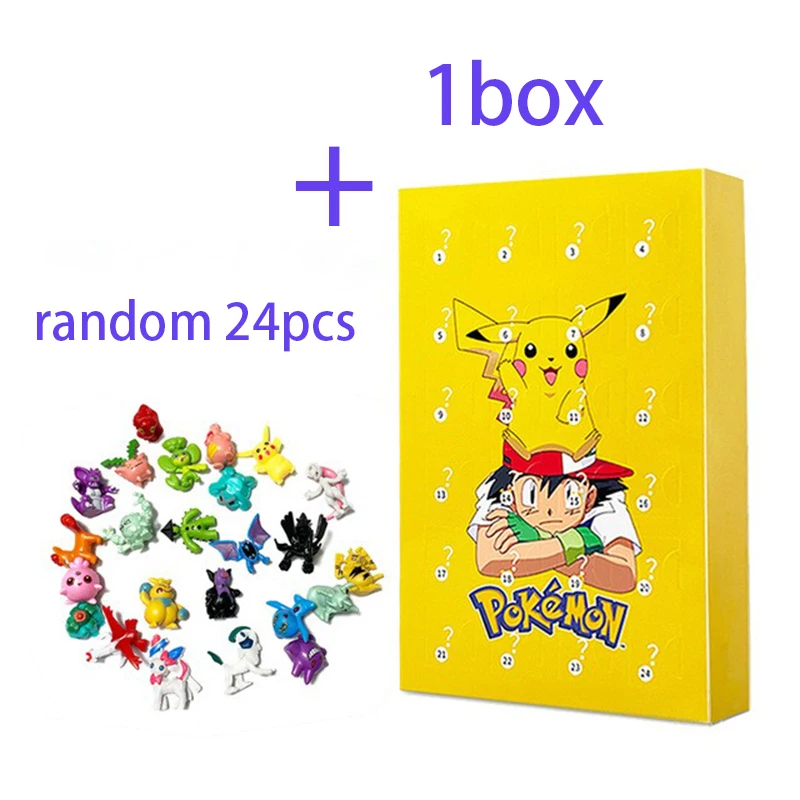 กล่องปฏิทินโปเกมอน 24 ชิ้น/กล่อง กล่องสุ่มฟิกเกอร์อนิเมะน่ารัก โมเดลพีวีซีขนาดเล็ก ตุ๊กตาของเล่นเด็ก ของขวัญคริสต์มาส ฮาโลวีน