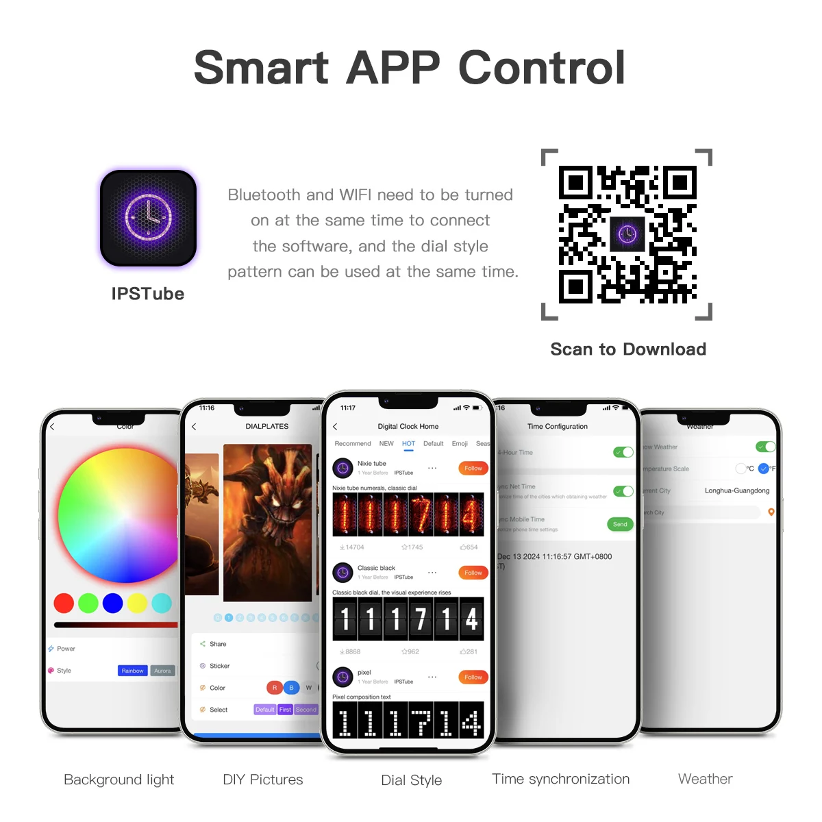 Creative Smart Bluetooth WiFi USB LED Glows Desk Lamp,RGB Nixie Digital Tube Clock IPS Color Display Screen Desktop Decor Gift