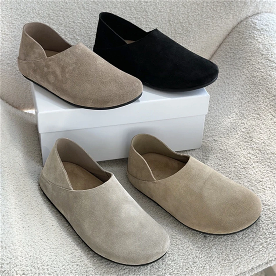 Hugo Slippers In Suede Real Leather Super Soft Flat Shoes New Comfort Loafers For Women