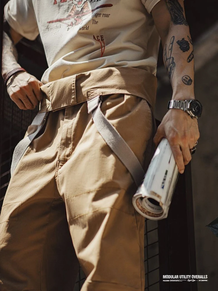 

Мужские брюки-карго Maden American Sle свободного кроя с высокой талией, прямые, повседневные, из смесового хлопка и полиэстера, для молодежи, на каждый день