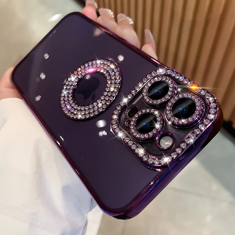 For iPhone 15 Pro Max Fashion Girl\'s Diamond Case For iPhone 11 12 13 14 Pro Max Plus Luxury Glitter Transparent TPU Soft Case