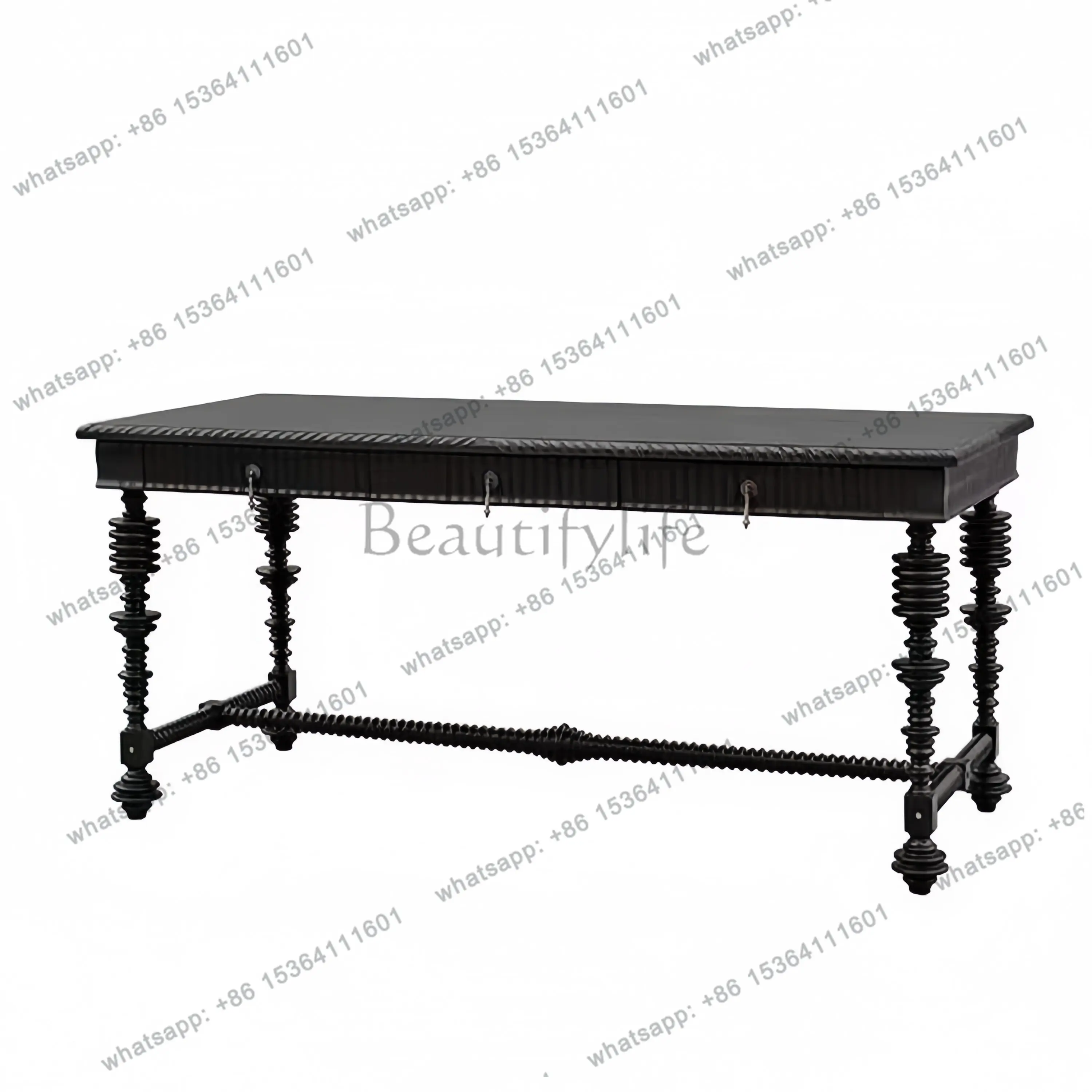 

French vintage solid wood desk carved chest of drawers computer desk writing desk customization