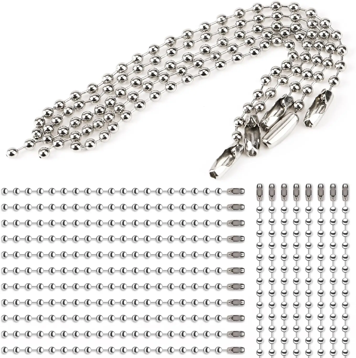 50pcs/Lot Ball Chain With Matching Clasps For Hanging DIY Crafts Pendant Dog Tags Jewelry Making Connectors Findings Accessories