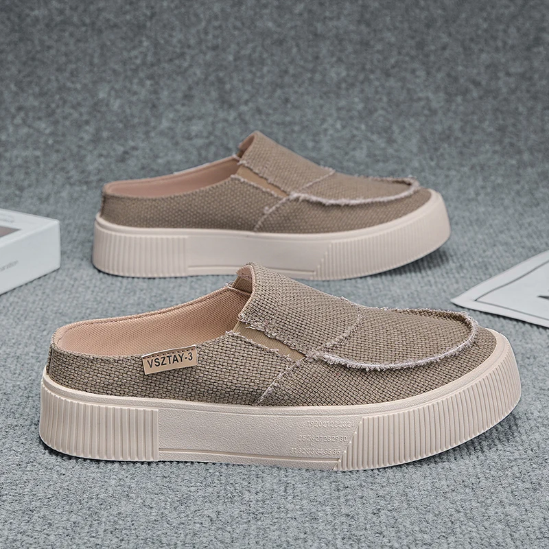 Thick Bottom Closed Toe Slides Half Shoes For Men Mules Platform Board Shoes Backless Loafers Slippers Semi-Drag Casual Shoes