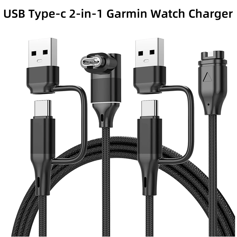 

1/2PCS Smart Watch Charging Cable 2-in-1 USB C/A Charger Cord for Garmin Watch Fenix 8 7 6 5, Vivoactive, Instinct, Venu Series