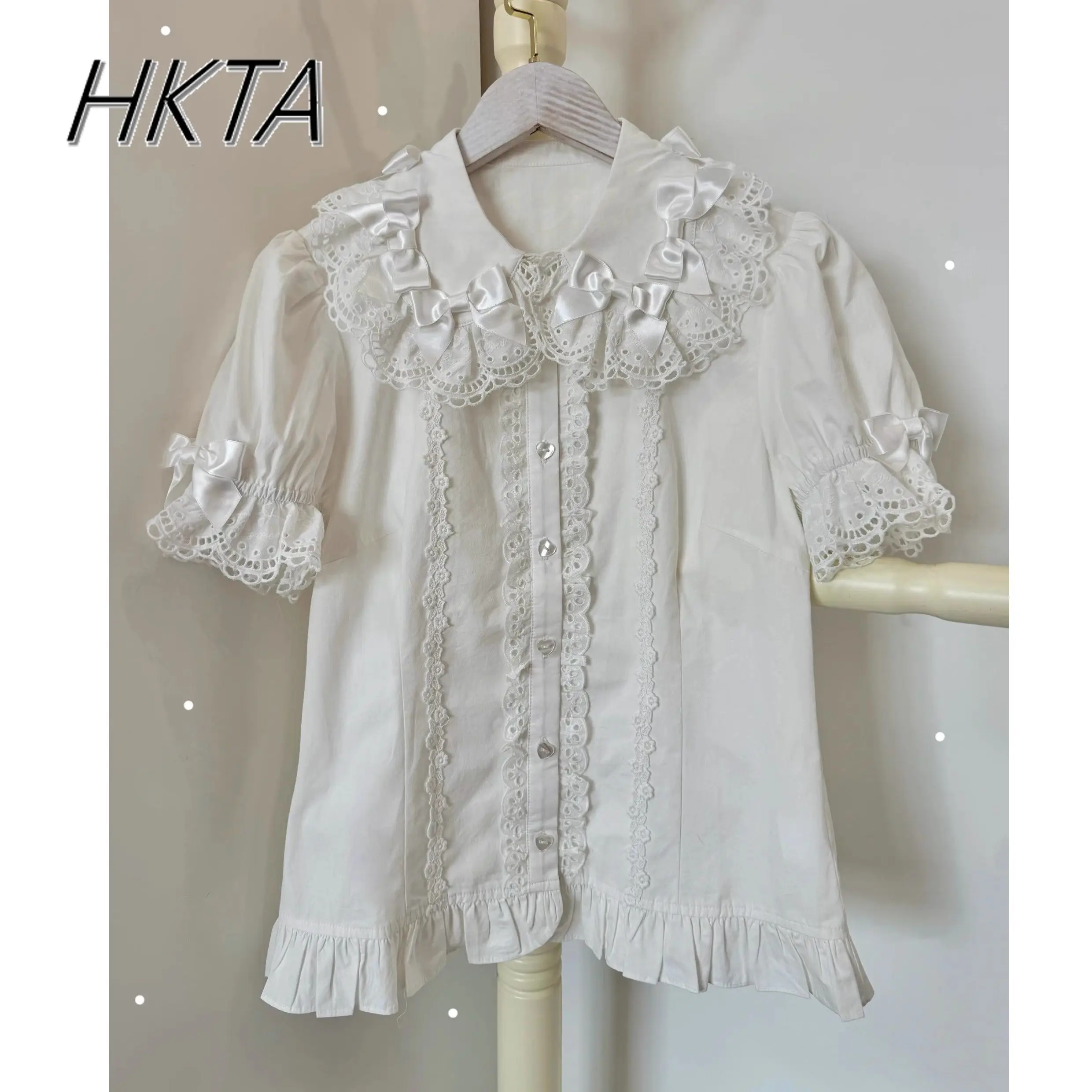 Lolita Versatile Bow Doll Collar Blusas Girls Long Lotus Root Sleeve Shirt Women Spring Sweet Cute Lace Pink Top Blouse Girls