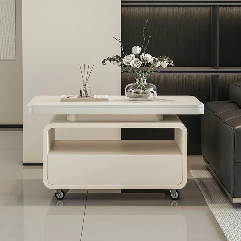 

Rectangle cream wind movable rock slab coffee table small apartment creative modern minimalist living room home design sense