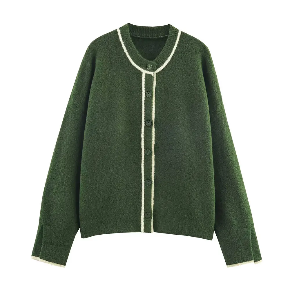 

Осенняя новая женская вязаная куртка с цветными краями, модный топ для женщин, свежее поступление