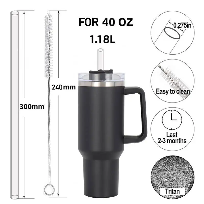30cm Replacement Straw Compatible Stanley 40oz Tumbler, Clear Reusable for Stanley Tumbler Transparent Straws ﻿ image 2