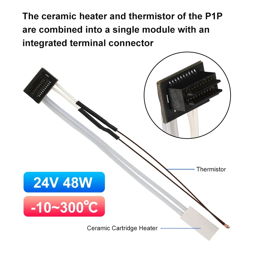 1PCS For Bambu Lab P1P P1S Thermistor Ceramic Cartridge Heater 24v 48w Heating Tube for 3D Printing Thermistor Hotend