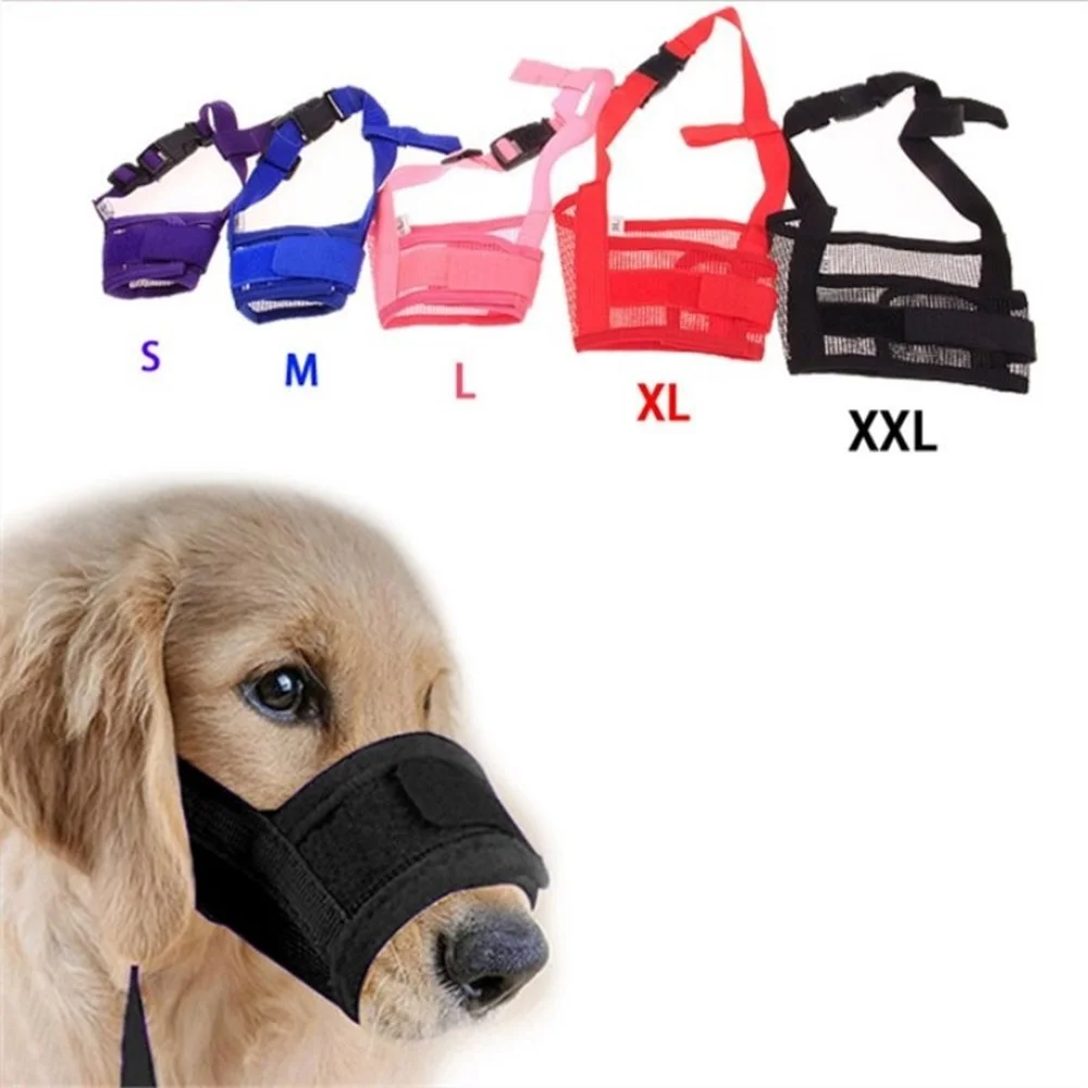 Anti latindo focinho do cão para pequenos e grandes cães, malha ajustável, respirável pet boca focinhos, correias de nylon, cão acessórios, 1pc