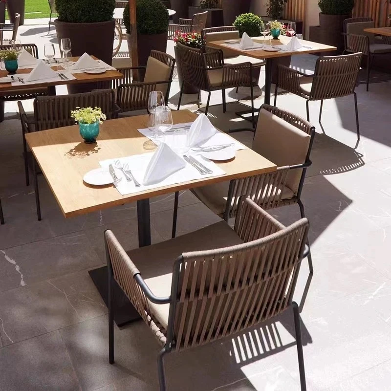 Outdoor Table And Chair Set，Nordic Leisure Outdoor Dining Chair , Cafe Table And Chairs, Rattan Courtyard Three-Piece Set Milk T