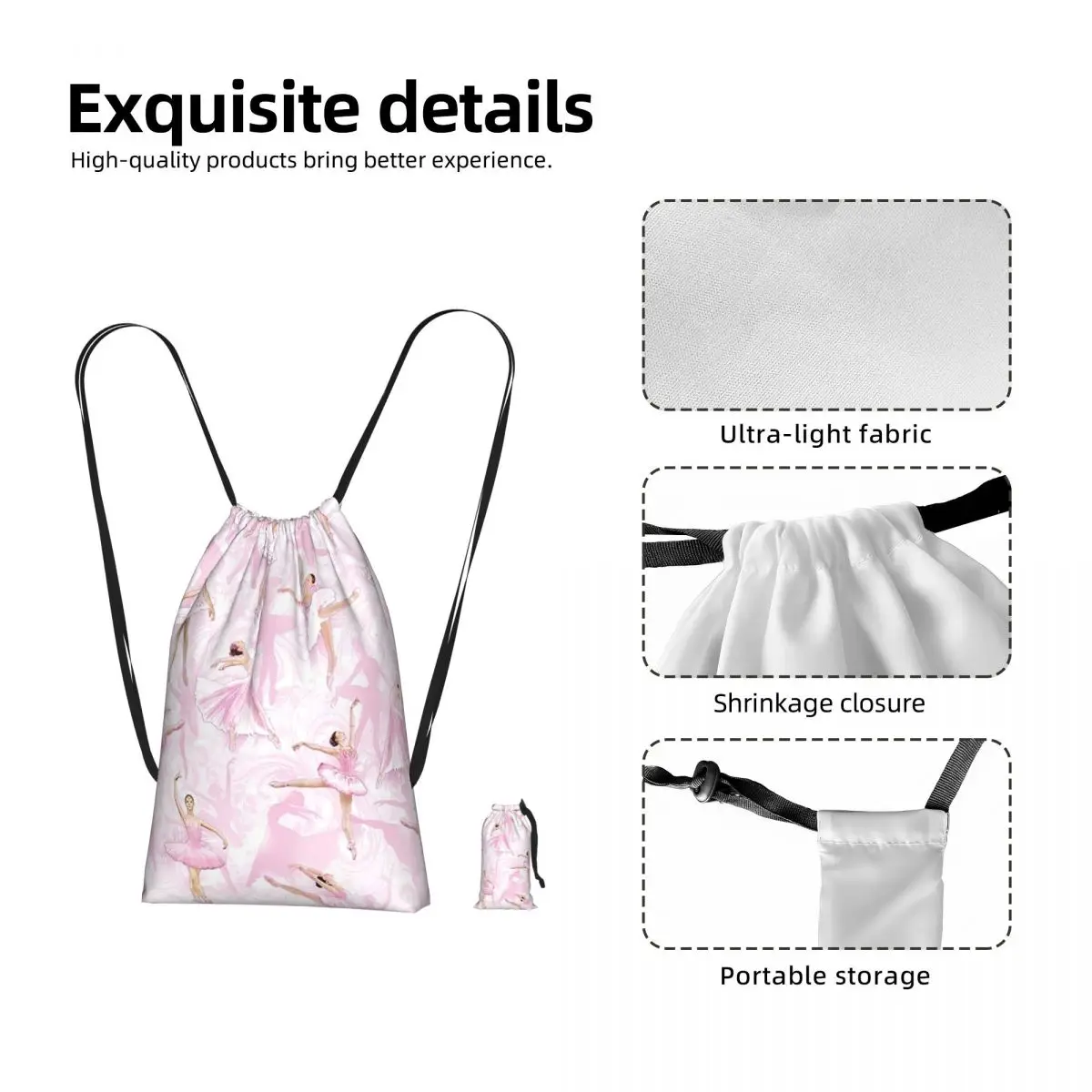 Ballet Dance Makes Me Free Ballerina Dancer Drawstring Backpack Sports Gym Bag Portable Travel Drawstring Bag for Men Women