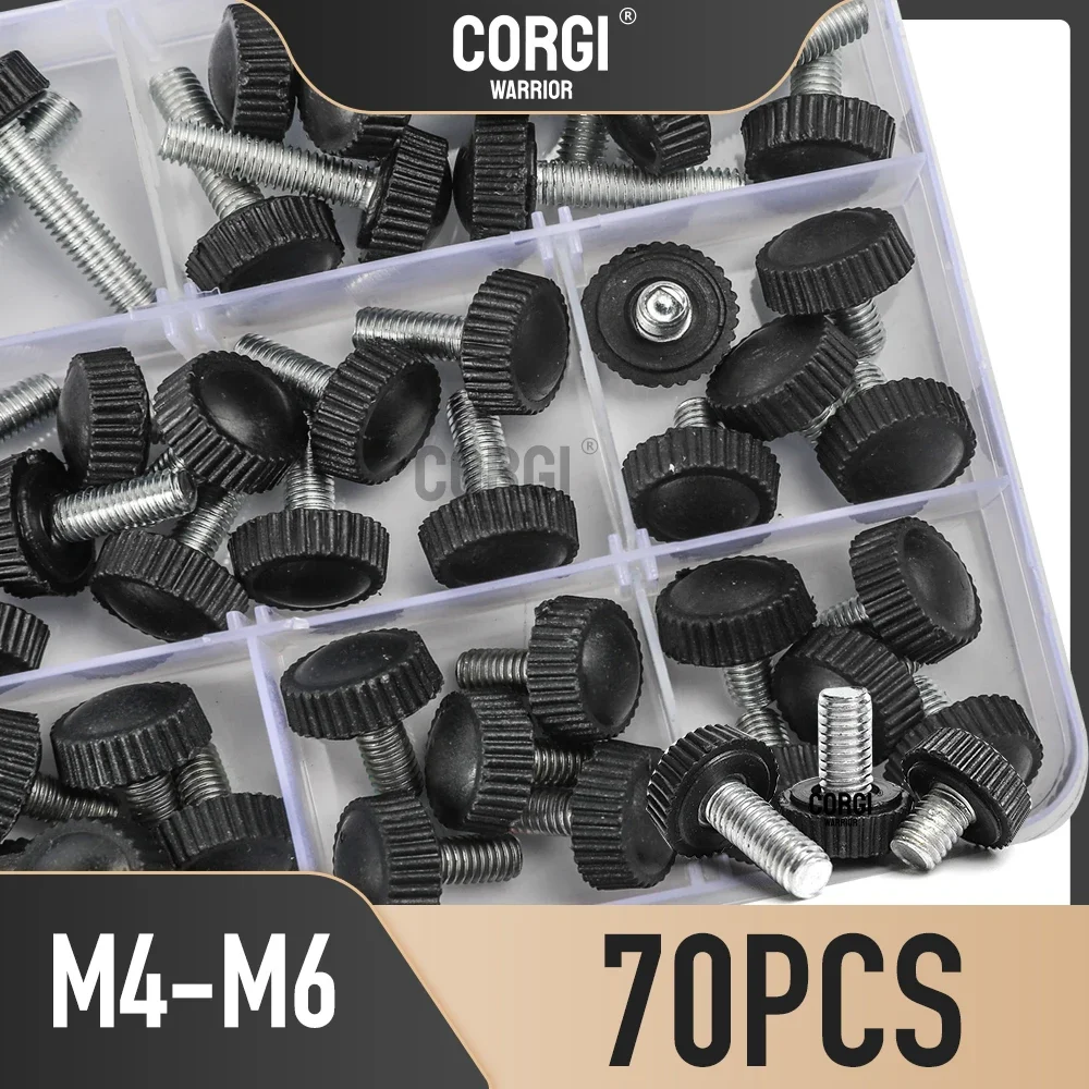 up to 70 Carbon Steel M4 M5 M6 Threaded Knurled Thumbscrew Clamping Knobs Grip Screw Assortment Kit Thumb Screws Set L 6-35mm