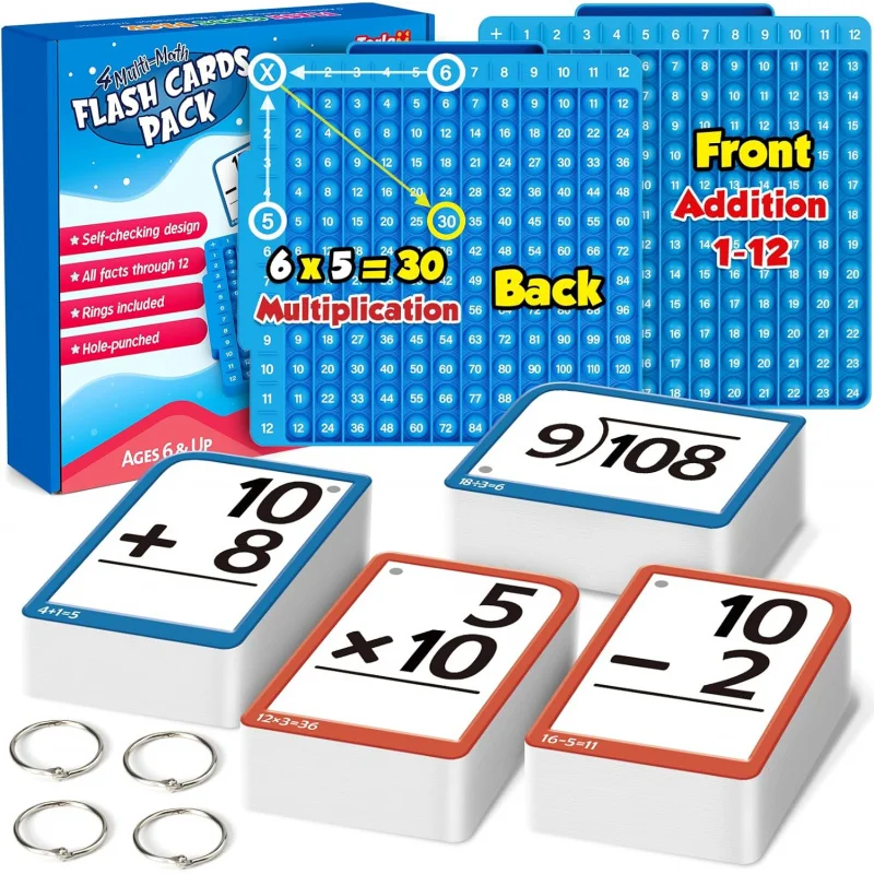 Cartões flash de matemática montessori com gráfico de tabela de multiplicação, brinquedo de aprendizagem de divisão de subtração de adição para crianças de 1 a 6 anos