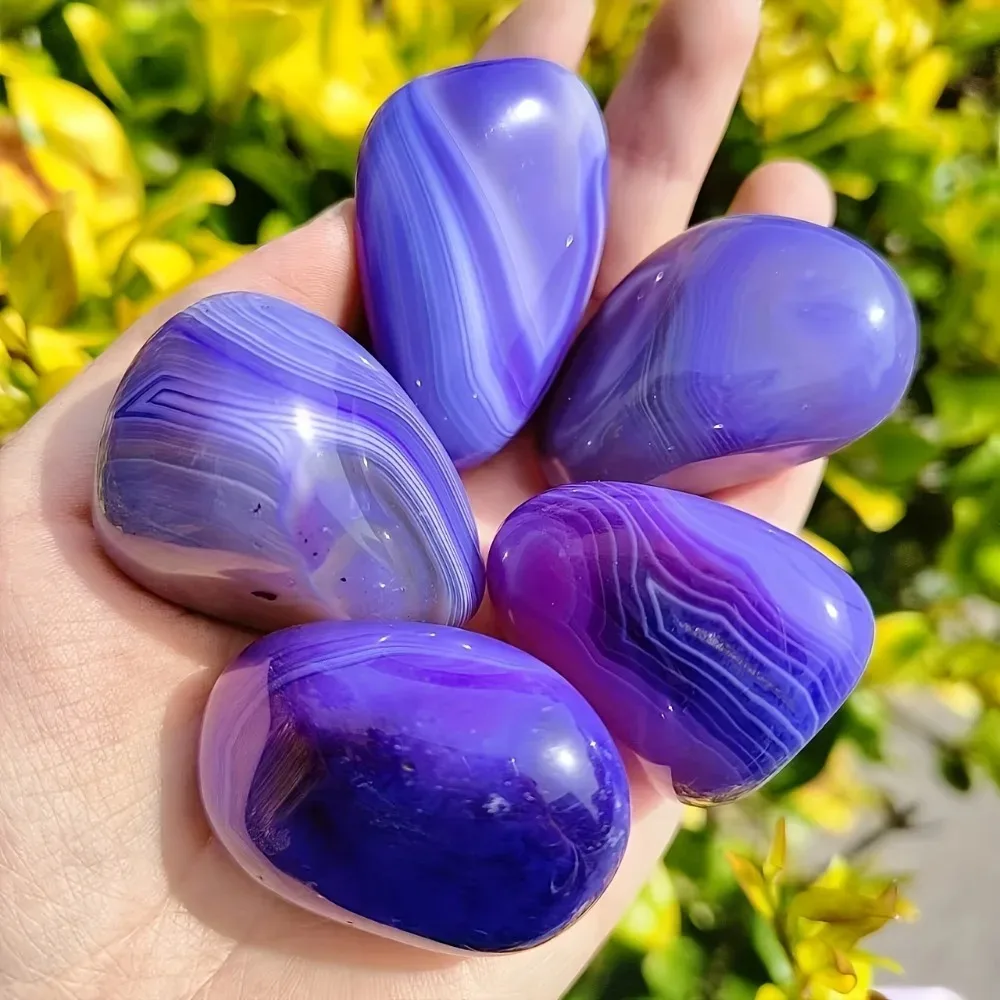 Natural Striped Purple Agate Playstone Healing Crystal Specimen Gemstone Chakra Home Decoration  Holiday Gift