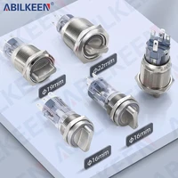 ABILKEEN-interruptor de perilla giratoria de Metal, 16/19/22MM, 1NO1NC/2NO2NC, Selector giratorio de 2/3 posiciones, momentáneo/enganche con anillo LED
