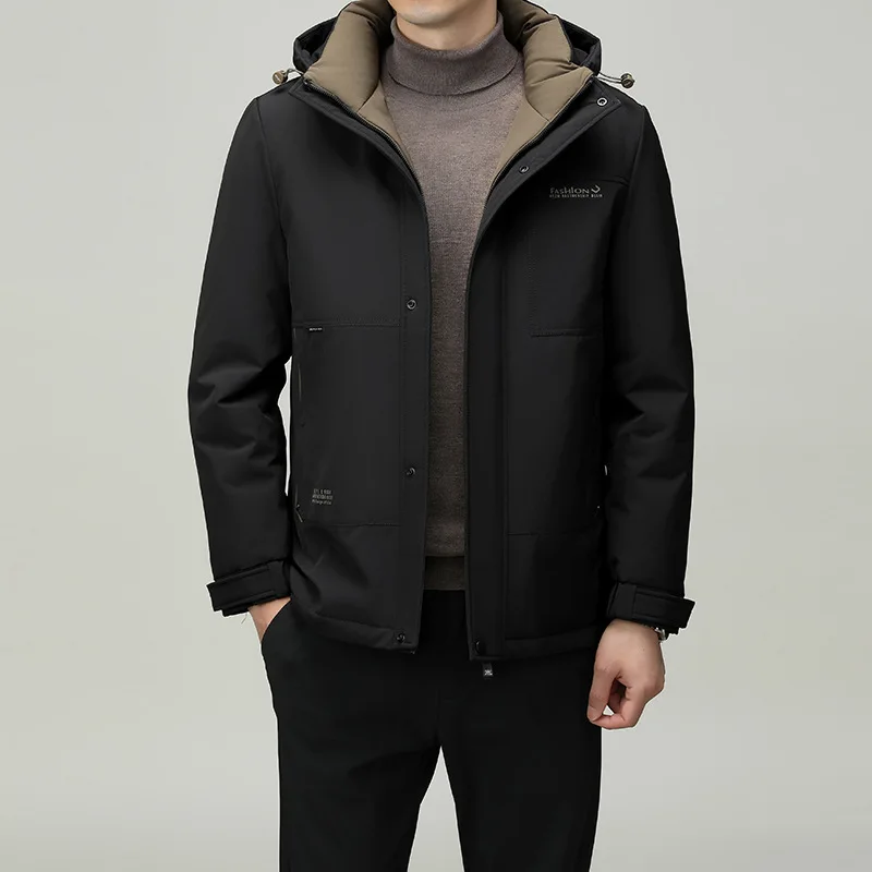 Detachable Hooded Down Jacket for Men's 2023 Winter New Thickened Warm Middle-aged Jacket